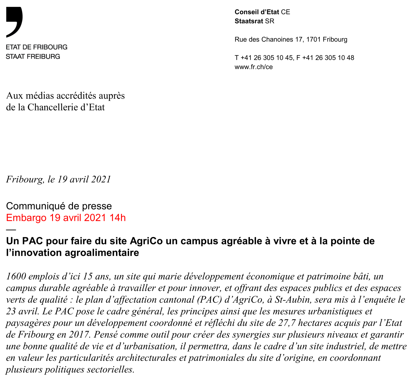 Communiqué de presse AgriCo